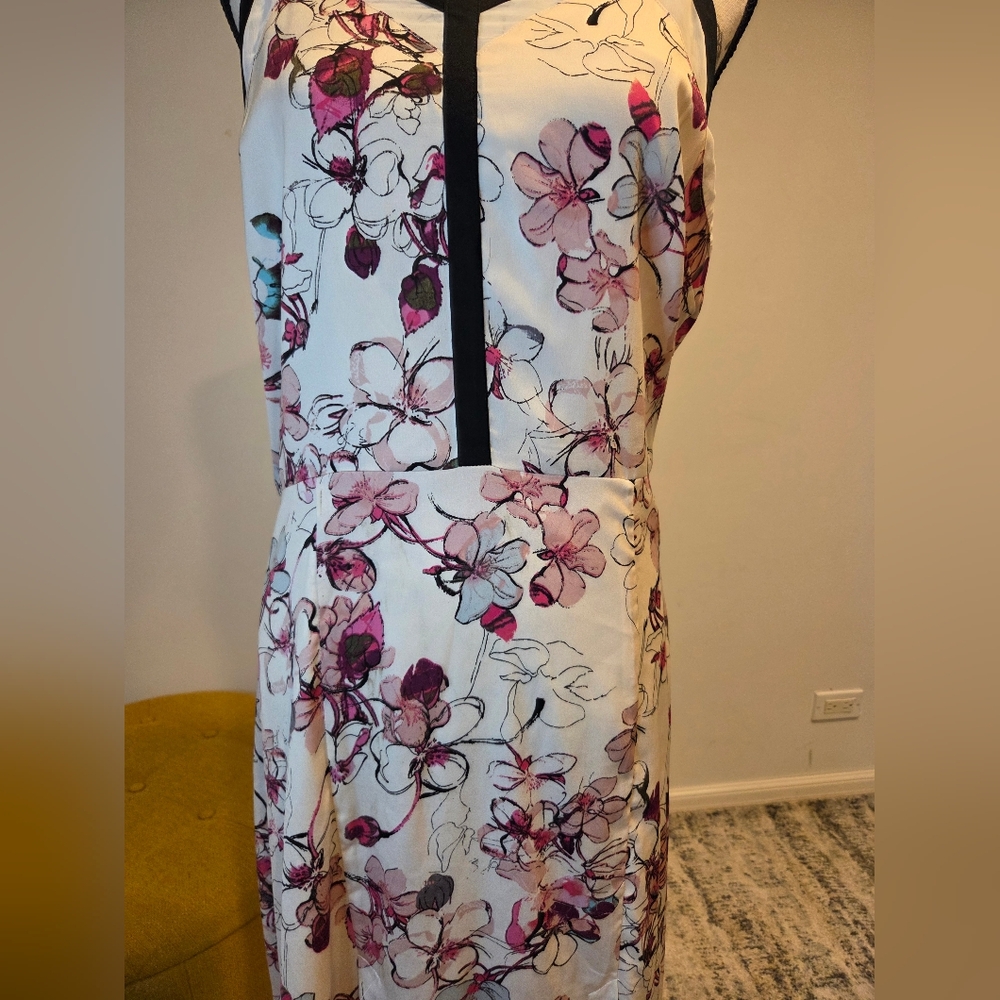 Chelsea 28 Pink/Cream Cherry Bloosom Print Maxi Dress with Black Trim,Size M. - Picture 5 of 16
